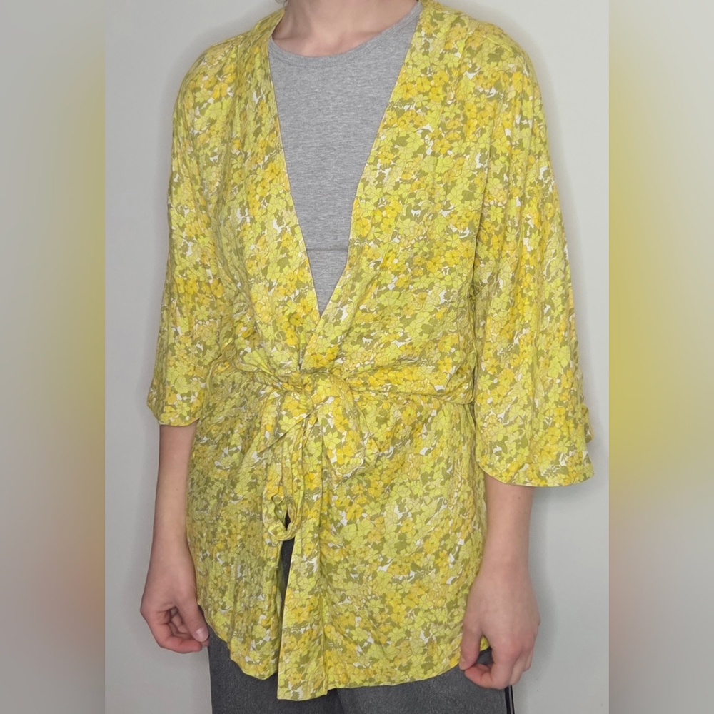 NWOT Volcom True to This Yellow Green Floral Open Cardigan Tunic Cover Up XS/S